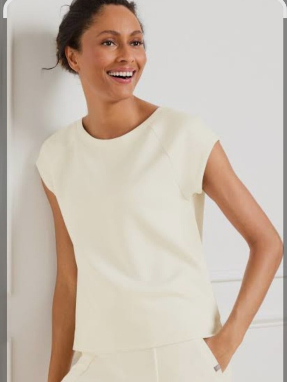Talbots Super Soft Airknit  Ivory Cream Short-Sleeve Boxy Tee